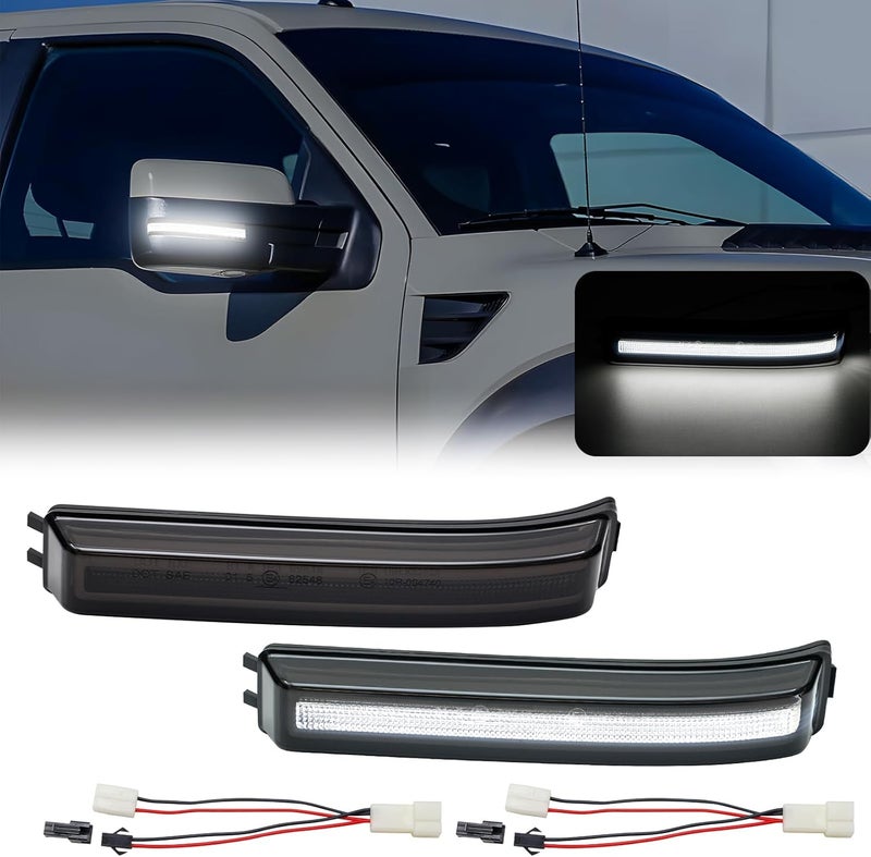 Aexploer Side View Mirror Turn Signal Lights Clear LED Assembly F150 2009 2010 2011 2012 2013 2014/for Mark LT 2013 2014 for Raptor 2010-2014 Blink Turn Marker Lamp (A,Smoked Lens White Light) - Image 1